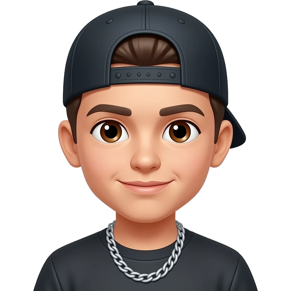 Un niño con gorra de costado con cadena  estilo emoji emoji