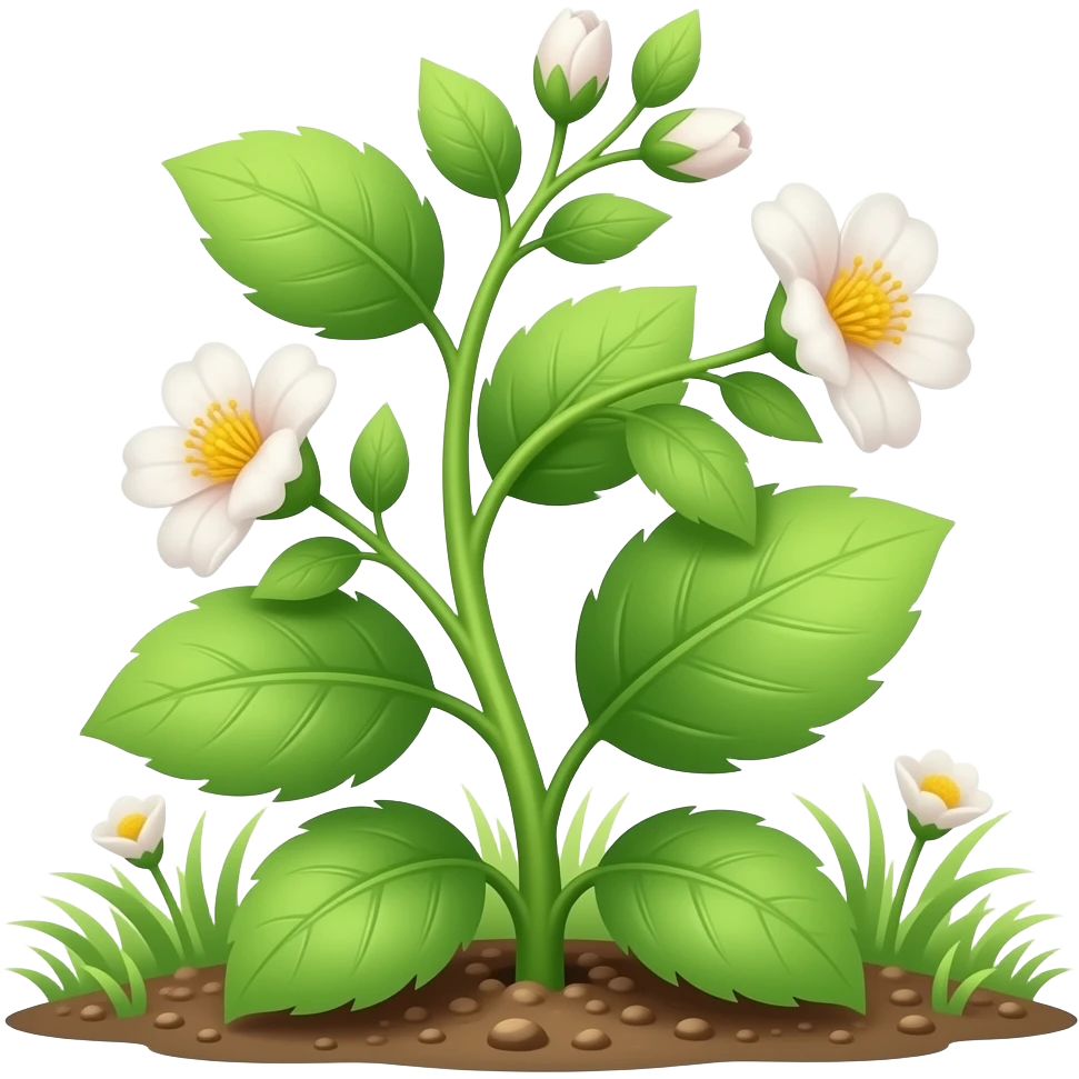green plant from the ground with leafs And flowers budding emoji
