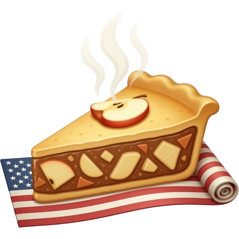 a piece of apple pie laid on a rolled up old American flag emoji