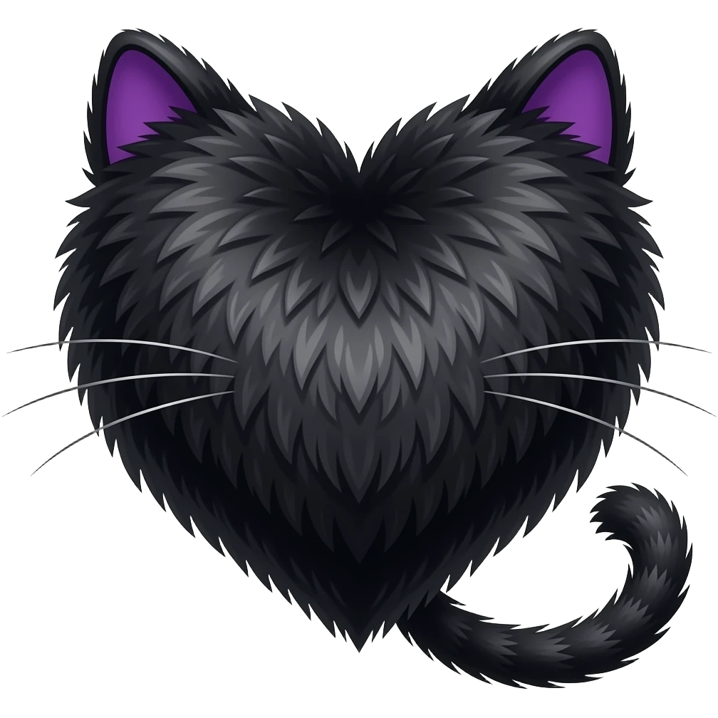 purple black cat ears, black cat tail, black fur heart, no cat, just a heart with cat ears emoji