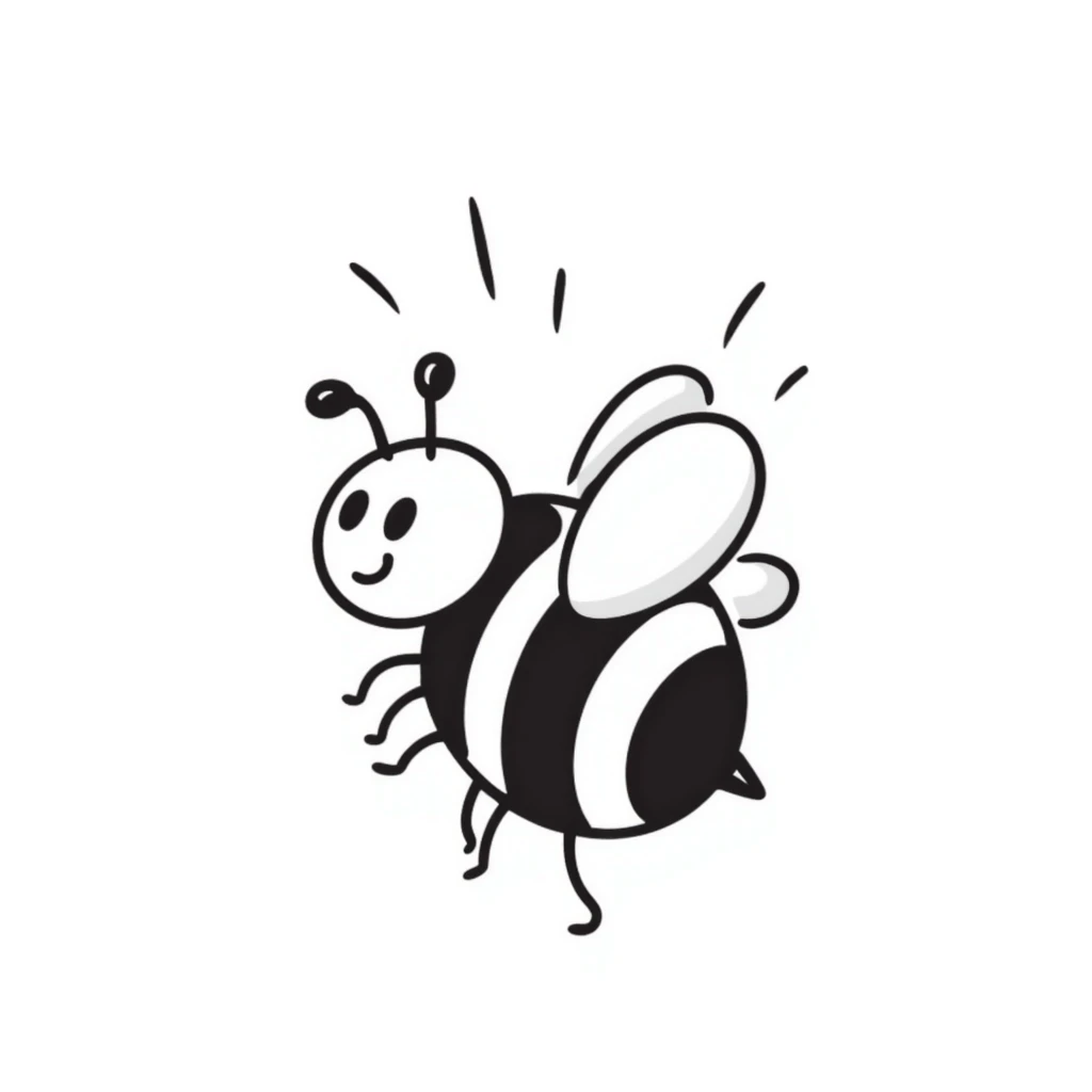 A simple hand-drawn bee with stripes and small wings emoji