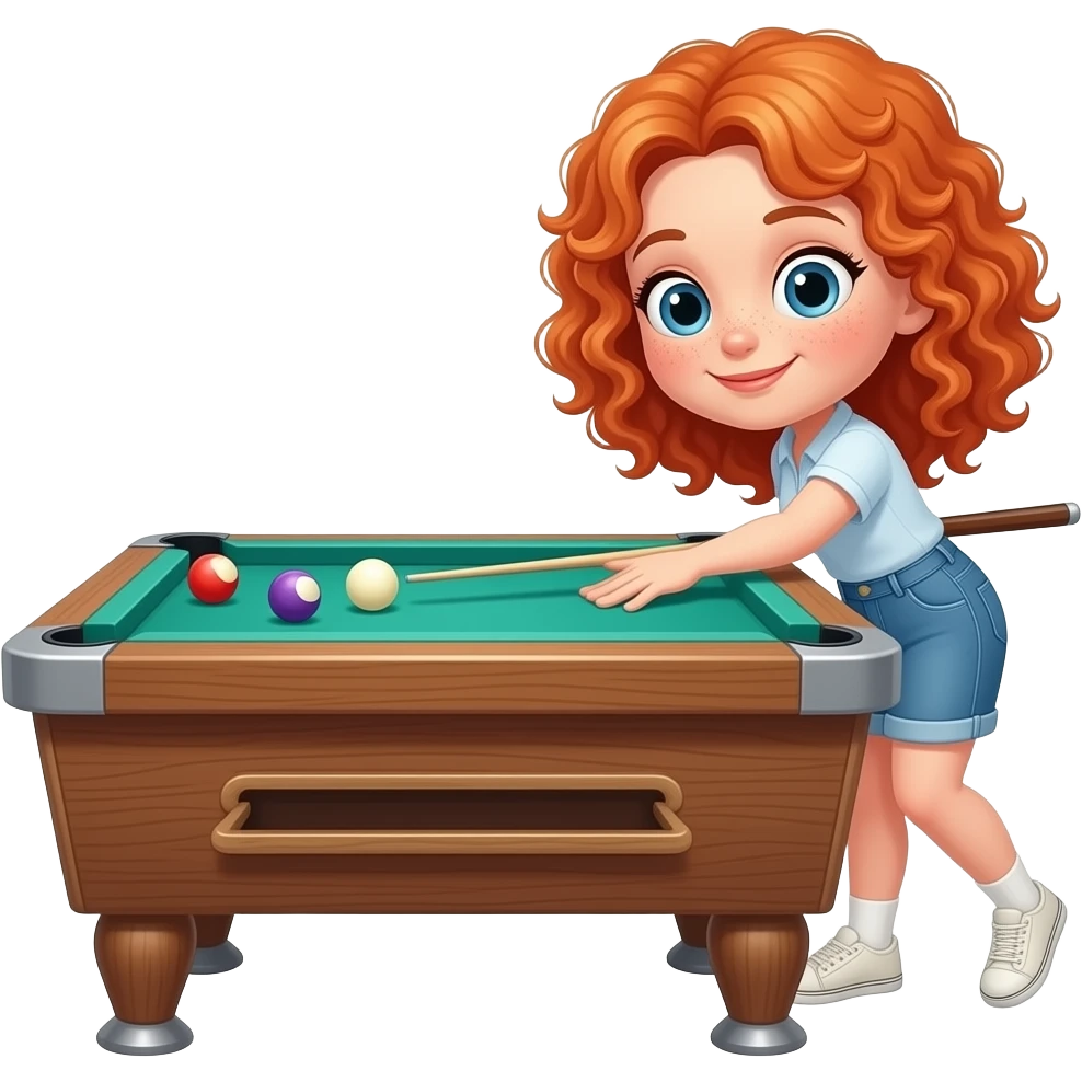 Fille rousse bouclés tâches de rousseur Billard emoji