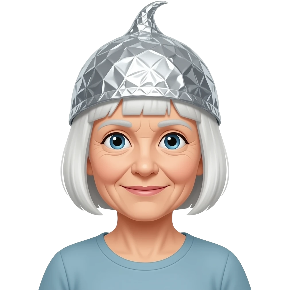 an older lady with short, white hair wearing a tinfoil hat emoji