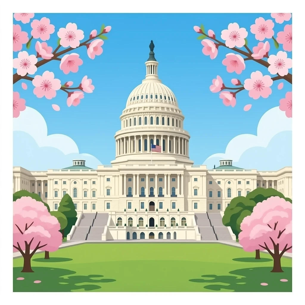 united state capitol building with cherry blossoms emoji