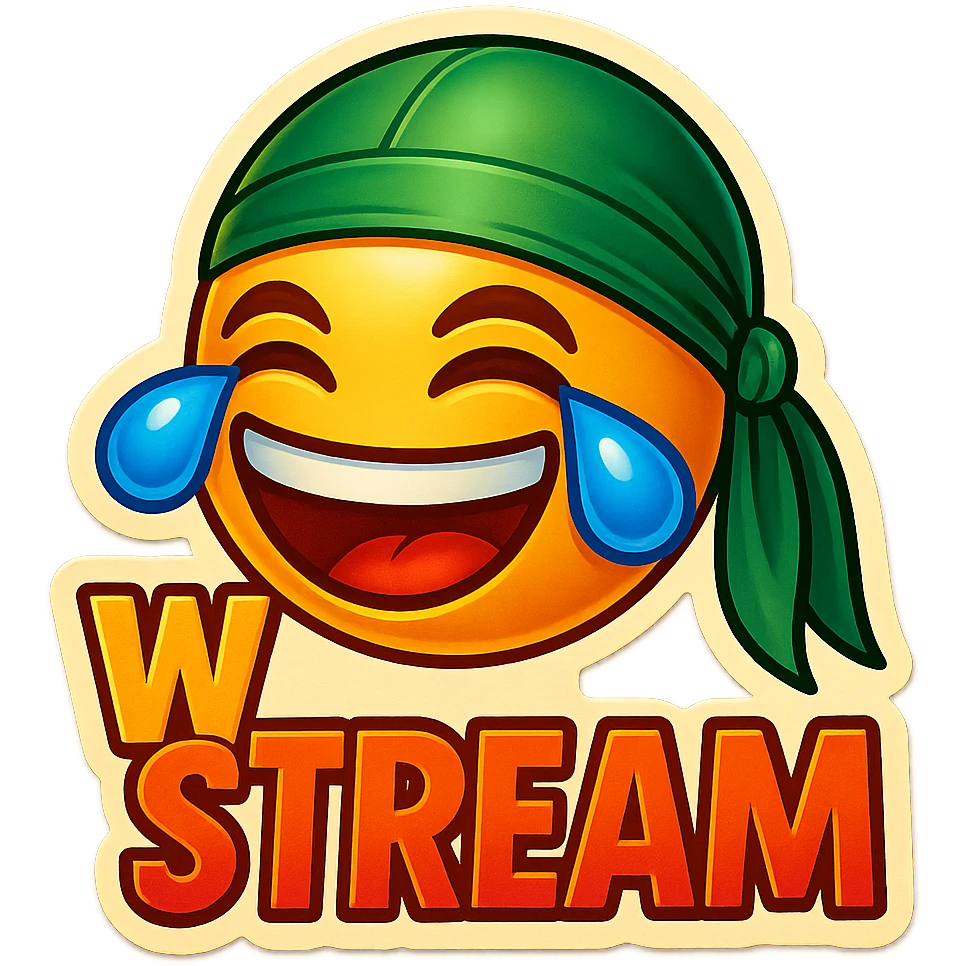 laughing crying 
lol face
Change His durag To Green
Add the words W Stream emoji