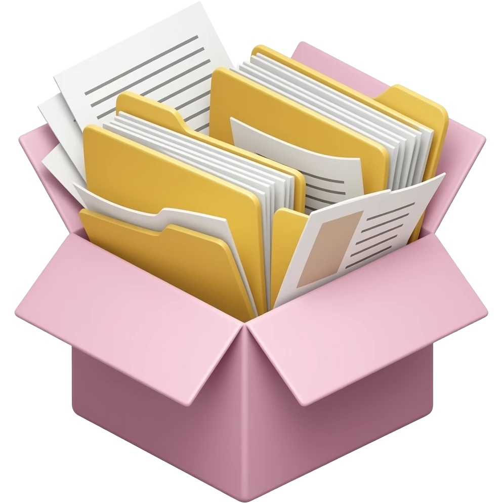 junk files light pale pink box and many documents emoji