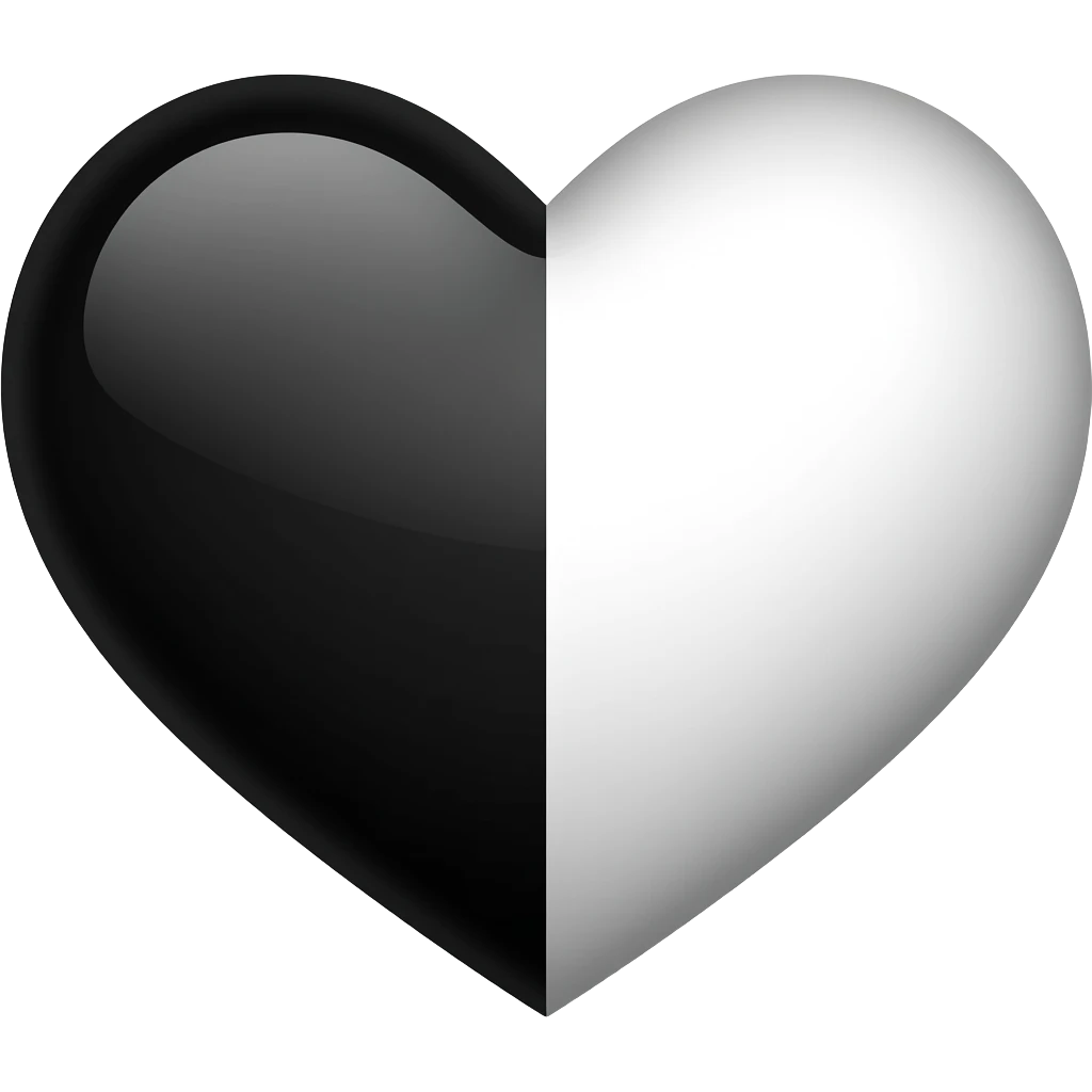 An heart emoji half black and half white emoji