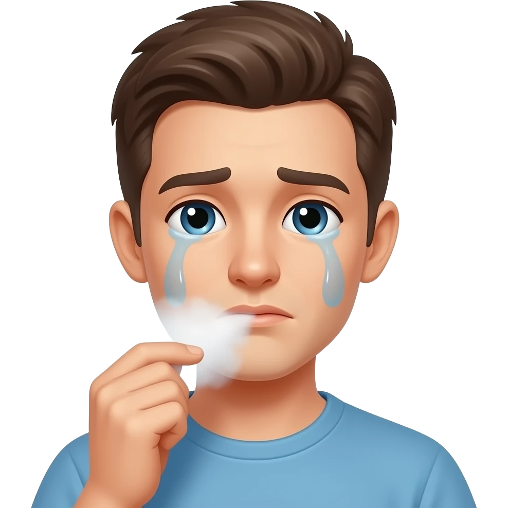 A crying emoji holding a mist up to his mouth like ai baby did emoji