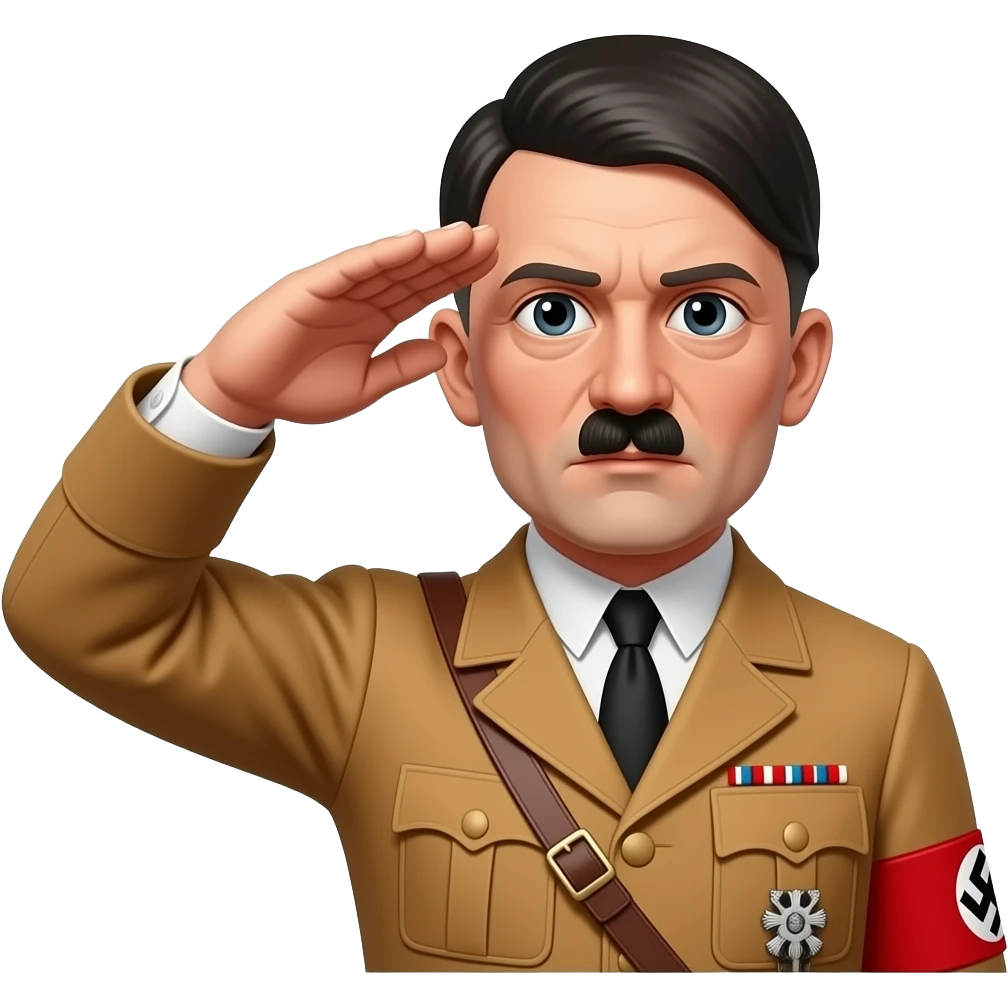 Adolf Hitler doing the Nazi salute with his arm out front at a 30 degree angle, with a front left camera shot emoji