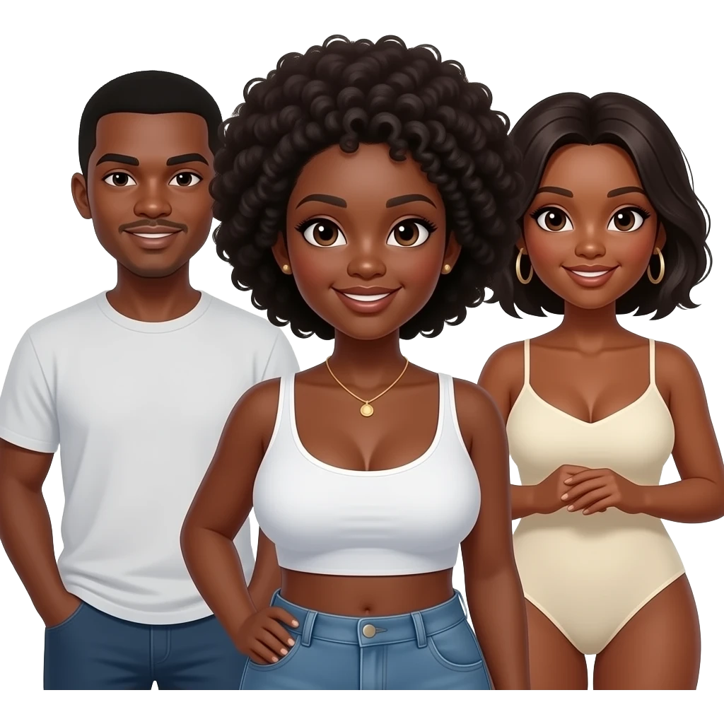 One guy two woman with big boobs all African American emoji