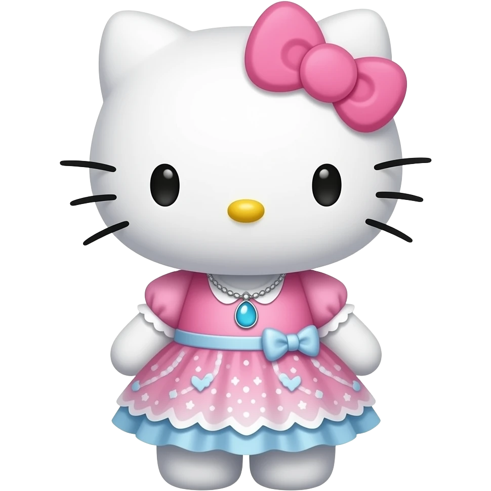 Hello Kitty with long eyelashes, wearing a pretty dress and a necklace around her neck emoji