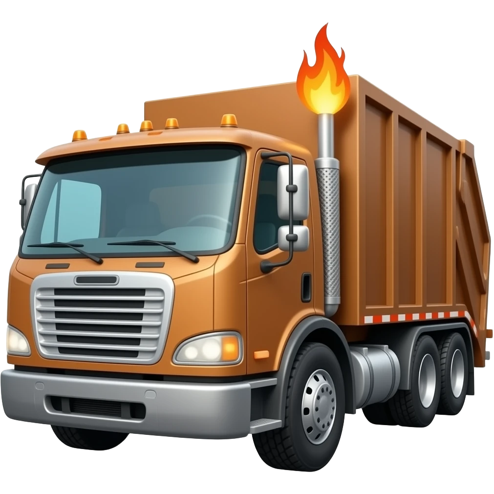Marron garbage truck With motor  flame emoji