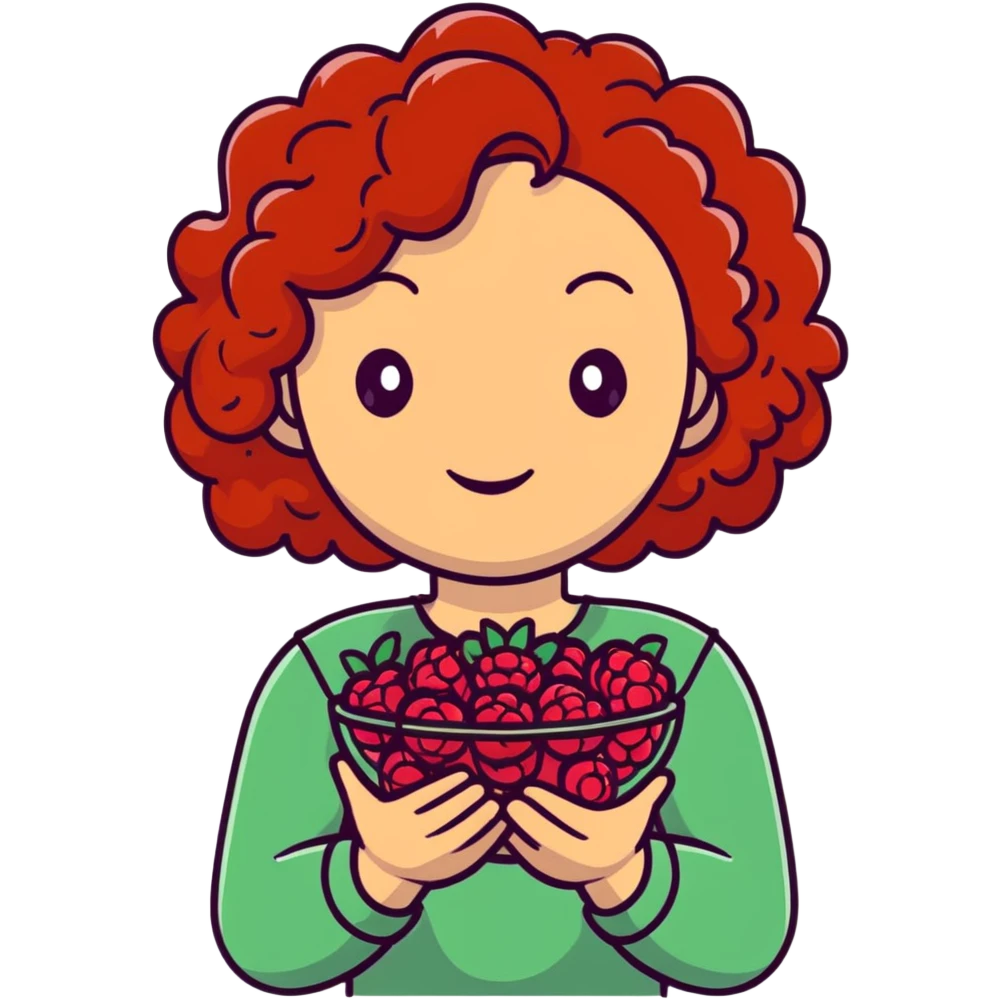 red-haired curly-haired woman holding raspberries in her hands emoji