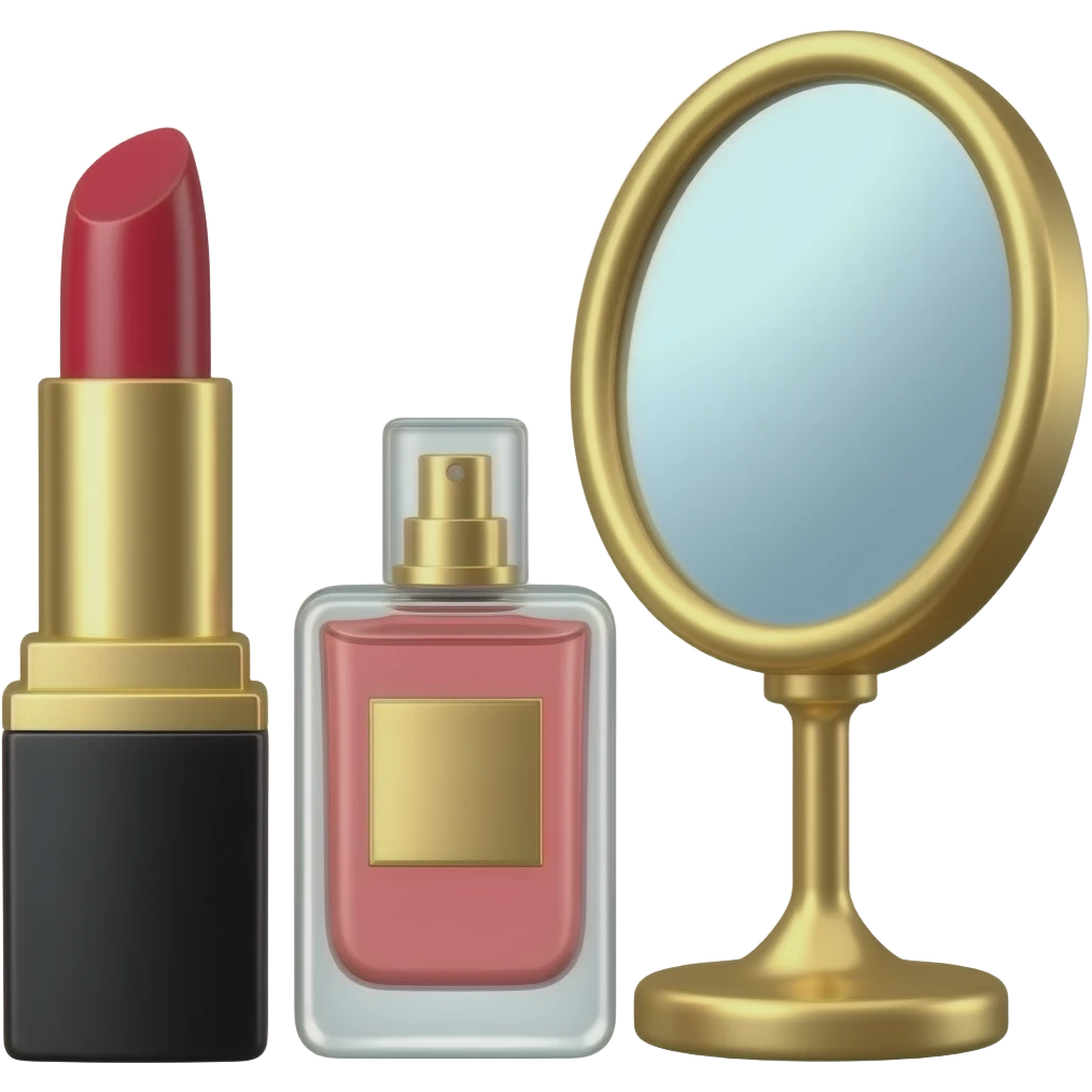 lipstick, nails, perfume, mirror emoji