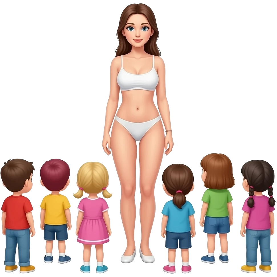 nude tall girl with big boobs and thighs standing infront of children emoji