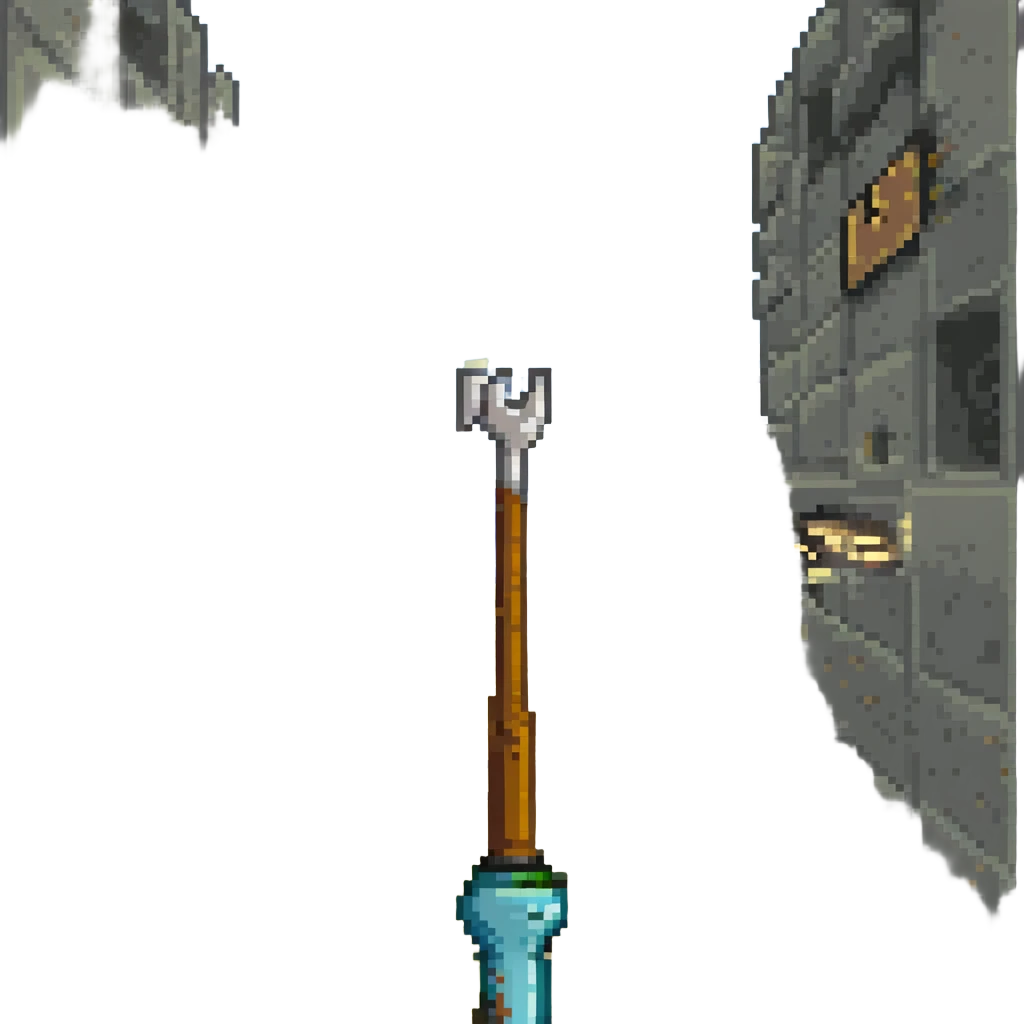 pixel art, Minecraft first-person view, player holding a tool, Spongebob Squarepants visible in the scene, inventory bar at the bottom emoji