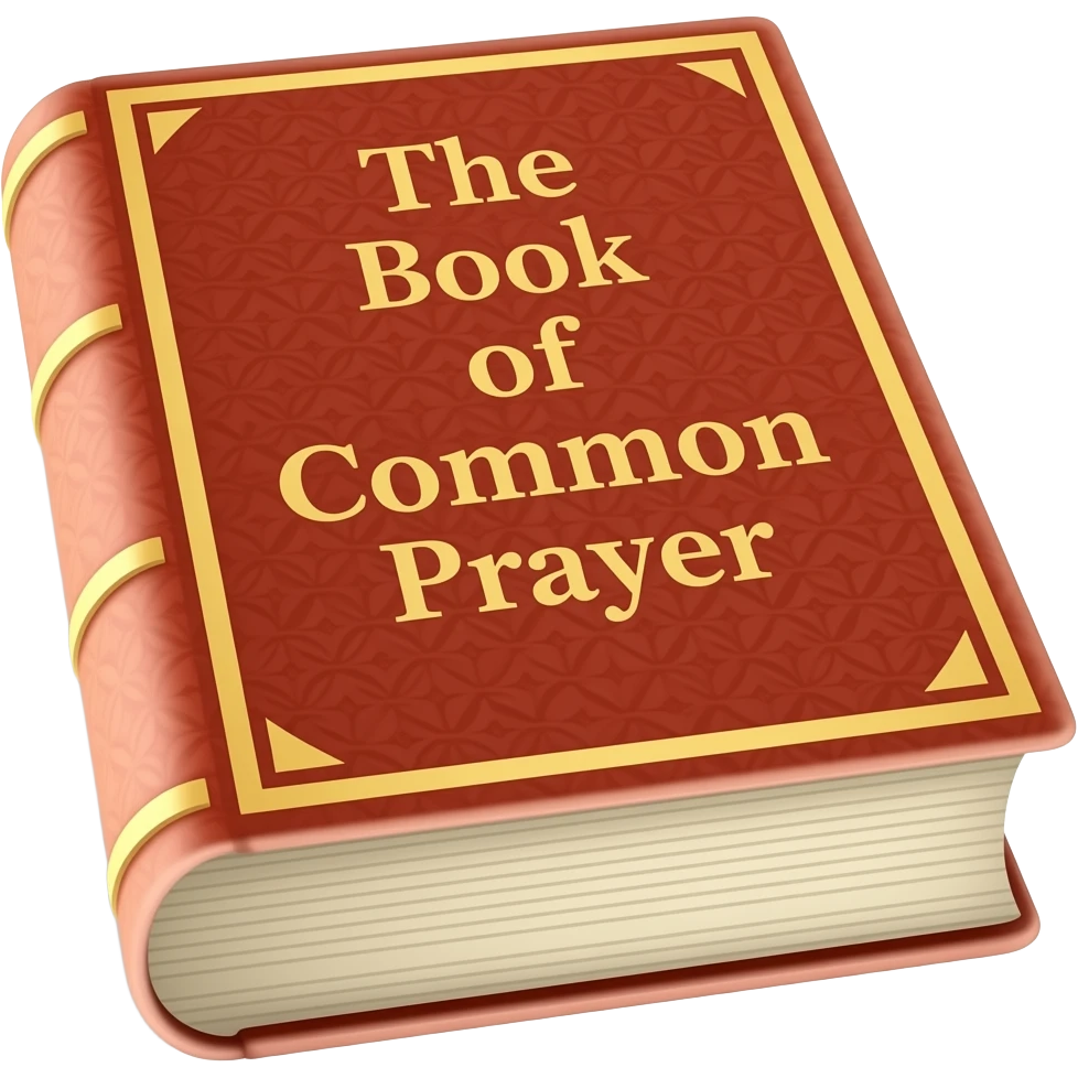 book on which red cover is written in golden font "The Book of Common Prayer"" emoji
