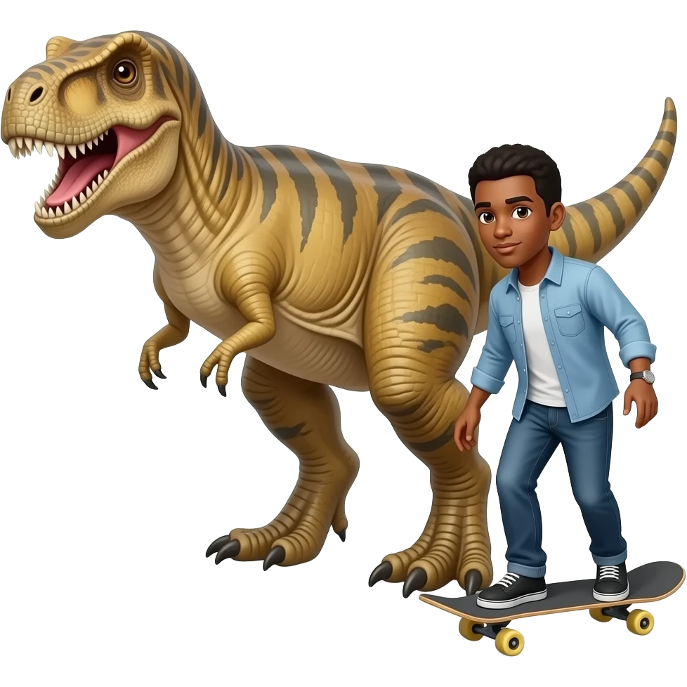 dinosaur on skateboard with a  black person on the side of the skateboard emoji