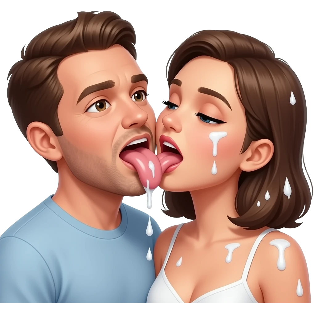 man sucking a mans penis slobbering everywhere and white liquid is all over her emoji