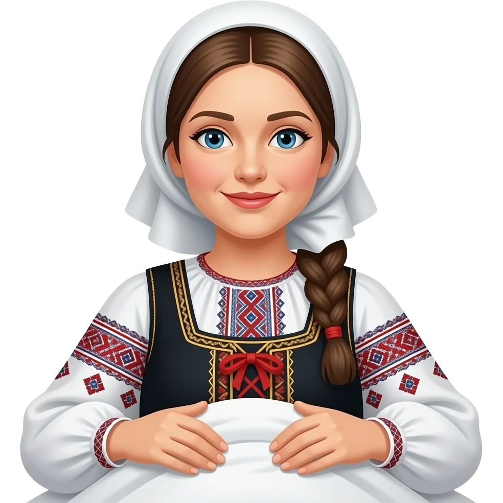 a russian peasant women in national suit waking up in thhe morning emoji