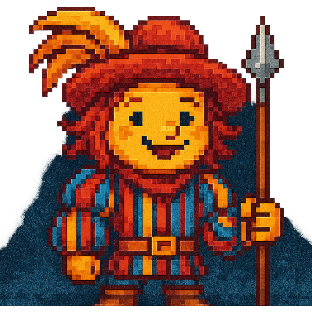 pixel art style, Landsknecht mercenary with a happy expression emoji