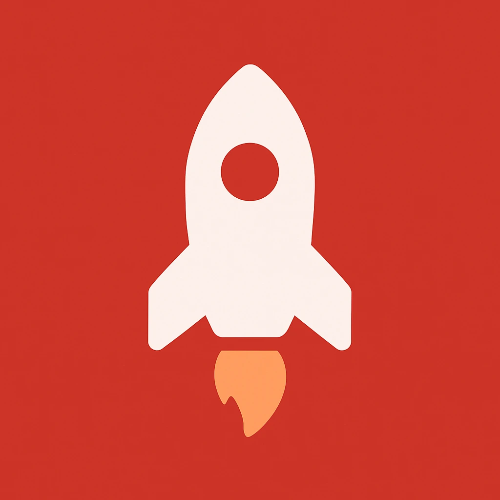 A rocket icon with a flame, simple and clean, red background emoji