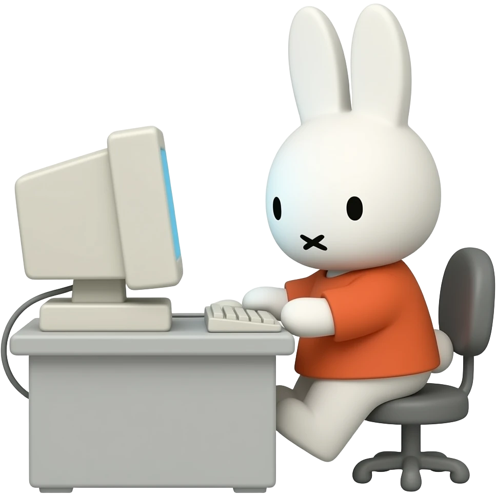 Aesthetic pastel MIFFY working on computer emoji
