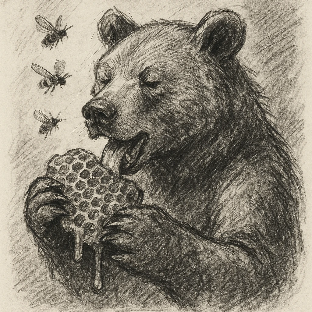 bear eating honeycomb with bees flying around emoji