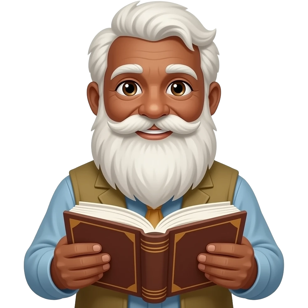 wise old man multiracial beard friendly with book emoji