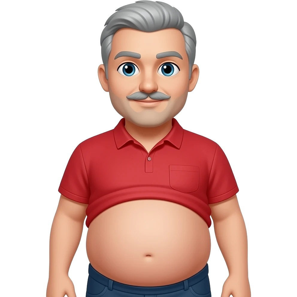 a pregnant man with light skintone, grey hair and mustache, red shirt and a visible fat stomach emoji