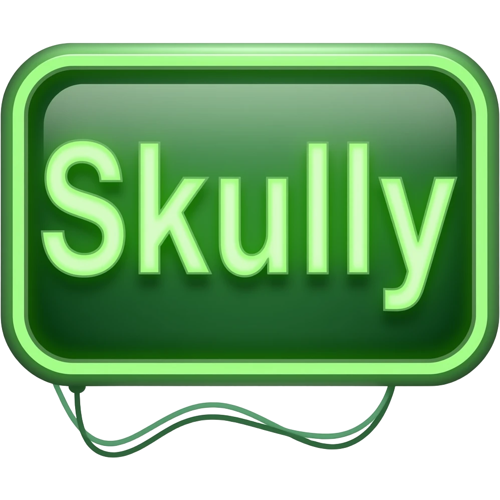 Create me a neon sign that says "Skully" in green emoji