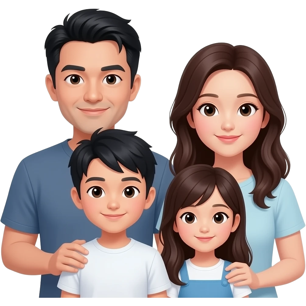 Asian Family of 4 (Dad w/ black & white hair, Mom w/ long hair, Son short hair, Daughter w/ long hair) emoji
