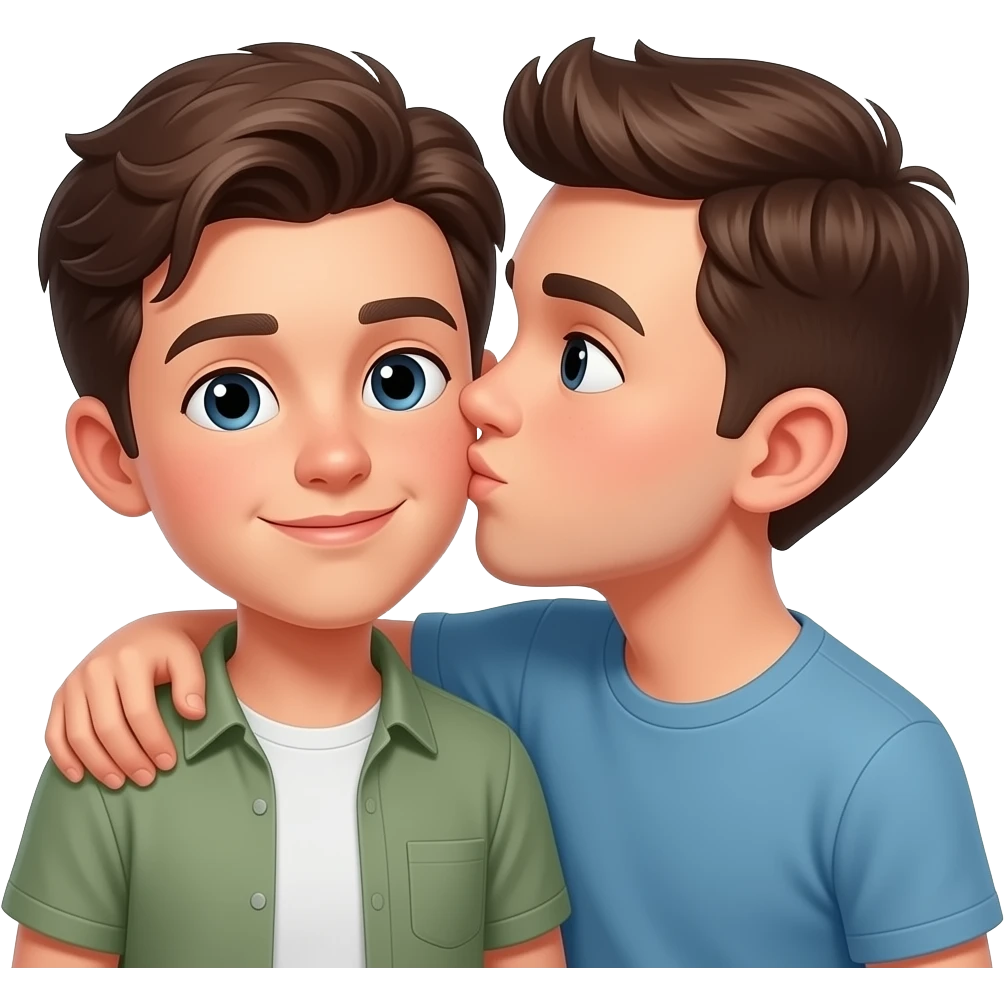 Erstelle ein Emoji von zwei Brüder, der eine um die 17 und der andere um die 22, der älter Bruder legt sein Arm über sein jüngeren Bruder und küsst ihn auf die Wange emoji