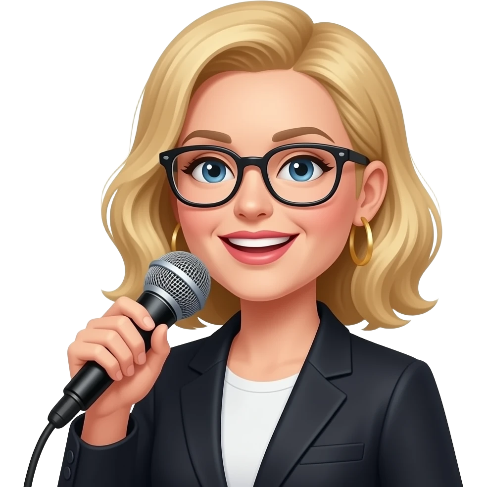 a lady singer with with golden hairs hold a mic and wear glasses emoji