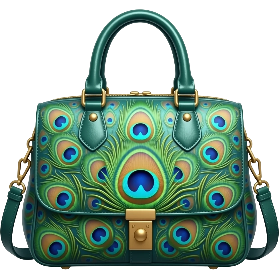 Hyperrealistic, isolated, 3d rendering, extreme detailed, in a beautiful peacock colorshifting color, BRAHMIN EMERALD LULIA CAROLINE SATCHEL  GENUINE LEATHER Bag emoji