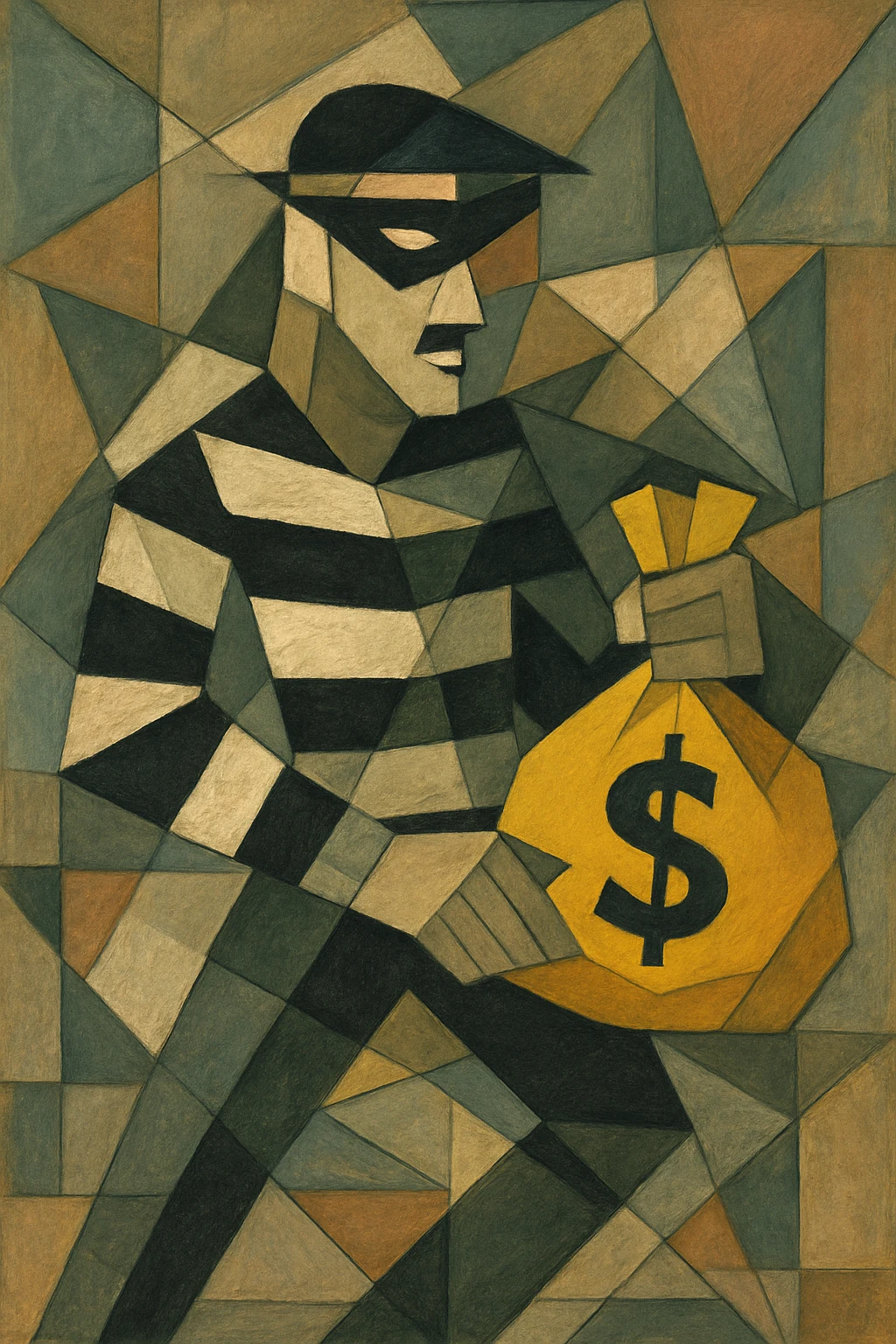 black and white striped robber man carrying a yellow bag of money, visually engaging style emoji