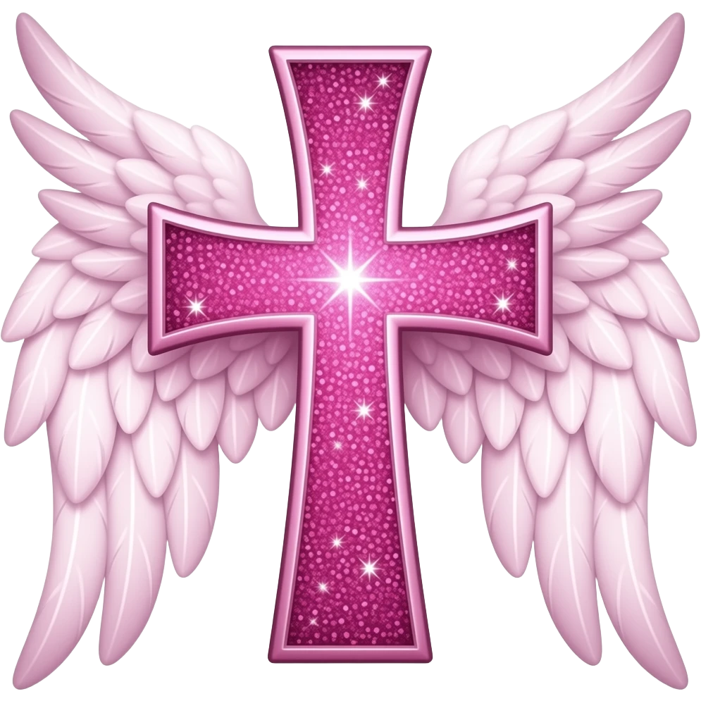 cruz sagrada cor deep pink com brilho com asas emoji