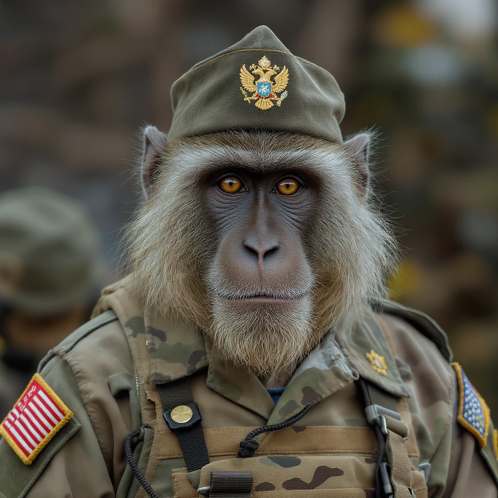 realistic monkey in a military uniform emoji