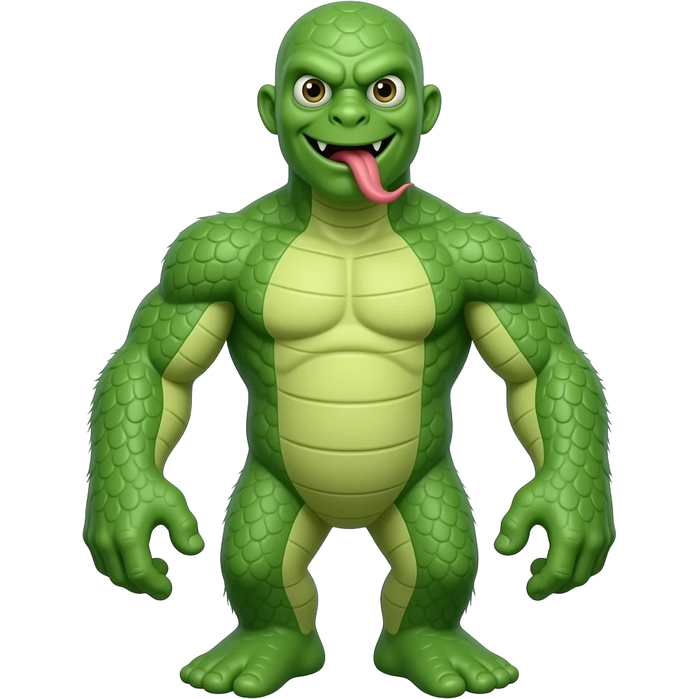 A green monster with a tall body and has long arms has a snake tounge with short legs and he is blind emoji