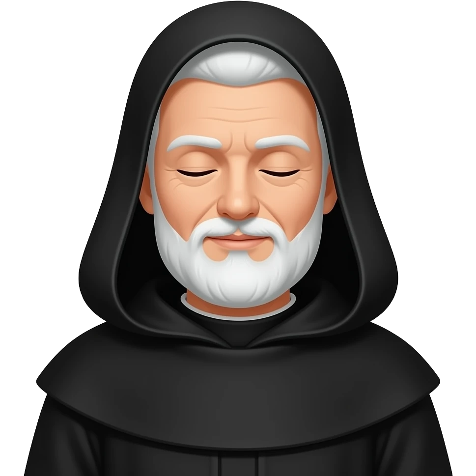 Hombre con ojos cerrados con habito de monje negro y barba blanca emoji