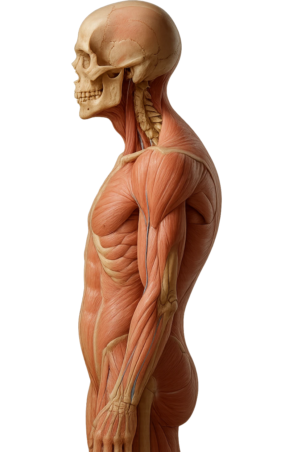 corpo UMANO ANATOMICO di profilo con spalle chiuse in avanti, postura errata, iperrealistico 4k emoji