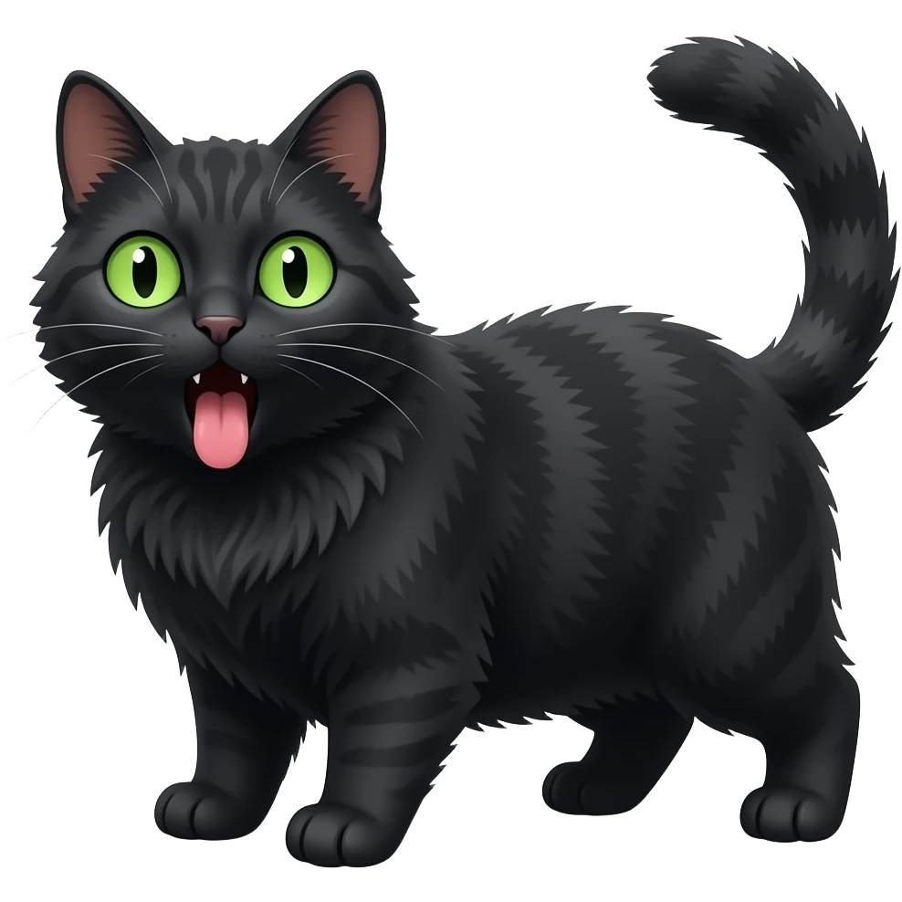 Un gros chat noir aux yeux verts qui est choqué avec sa langue qui sort emoji