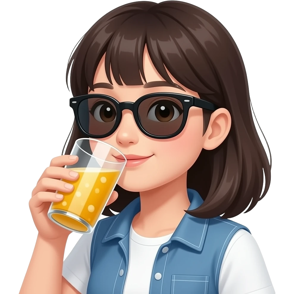 an asian girl who drinks with sunglasses emoji