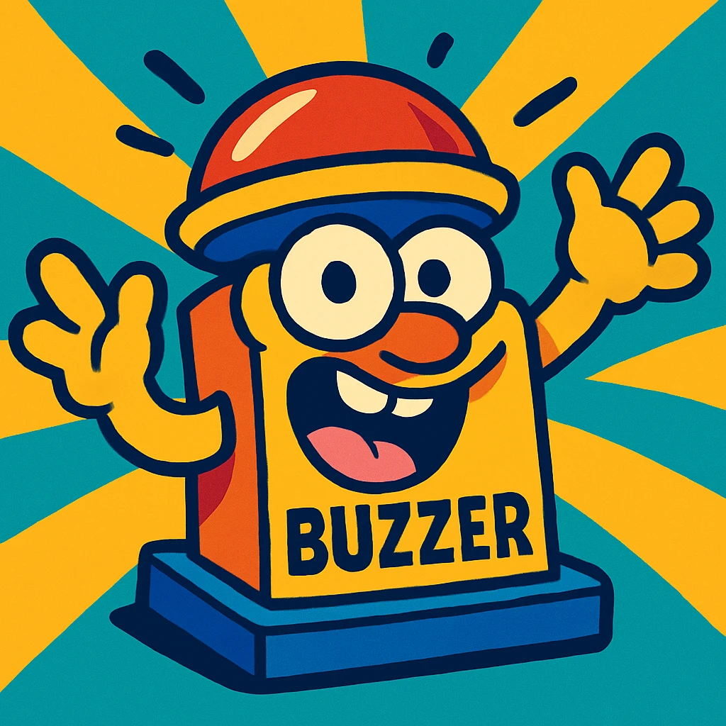 a funny buzzer with exaggerated features and vibrant colors emoji