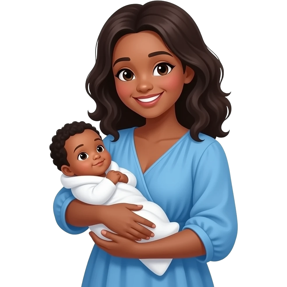 a dark skin mother with holding baby in arms emoji