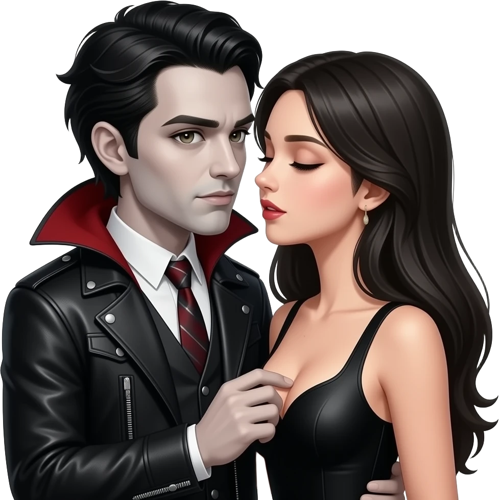 Gothic dark mn biting a womans nipple softly. Realistic. Fantasy emoji