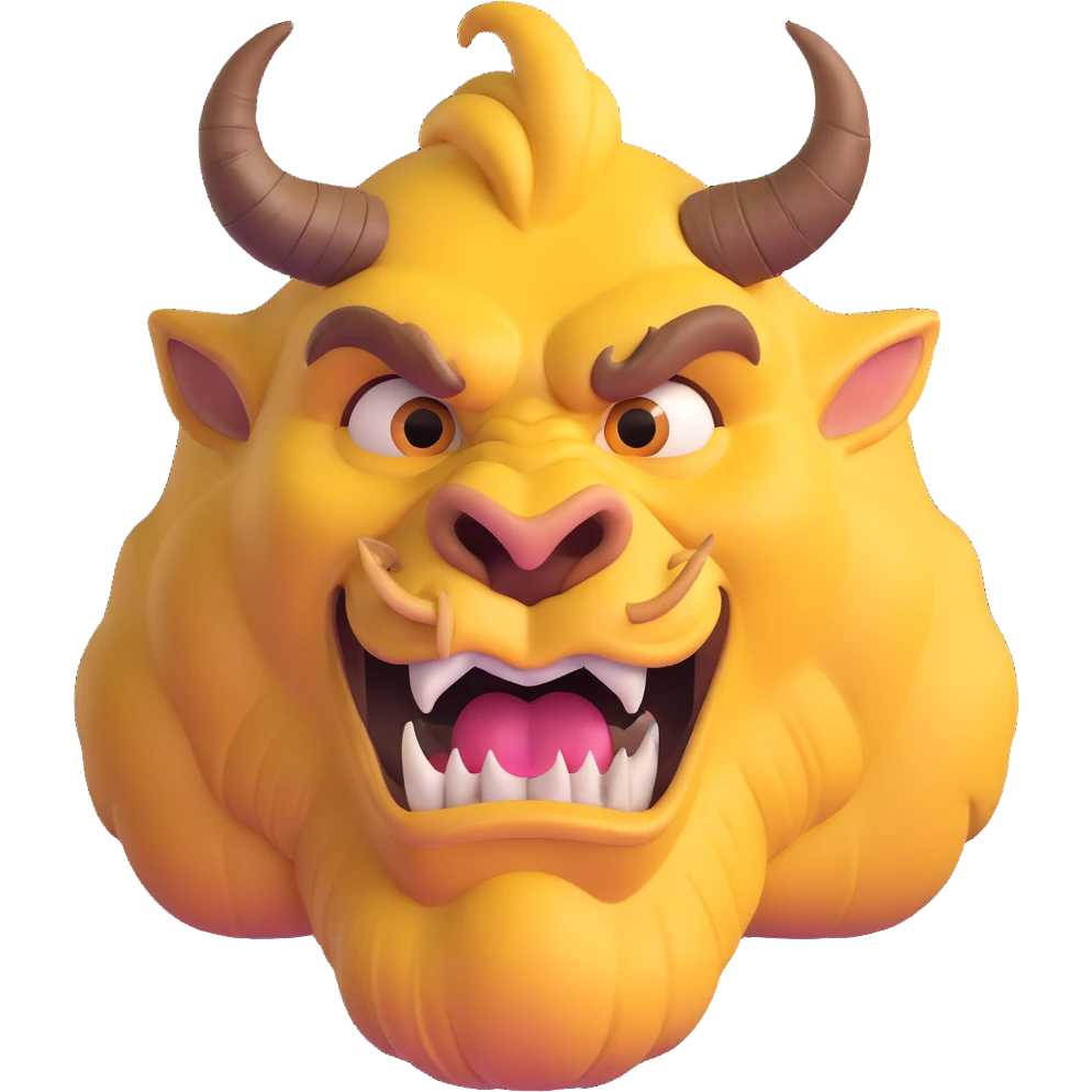 Beast from Beauty and the Beast halfway transformed back to human prince, part beast part human, with human mouth emoji
