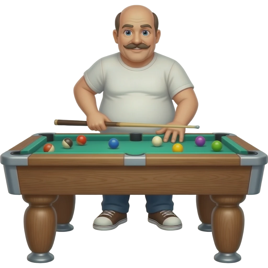 Balding man with mustache and beer belly  playing pool emoji