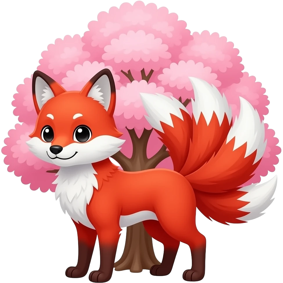 red and white nine tailed fox in a pink tree emoji