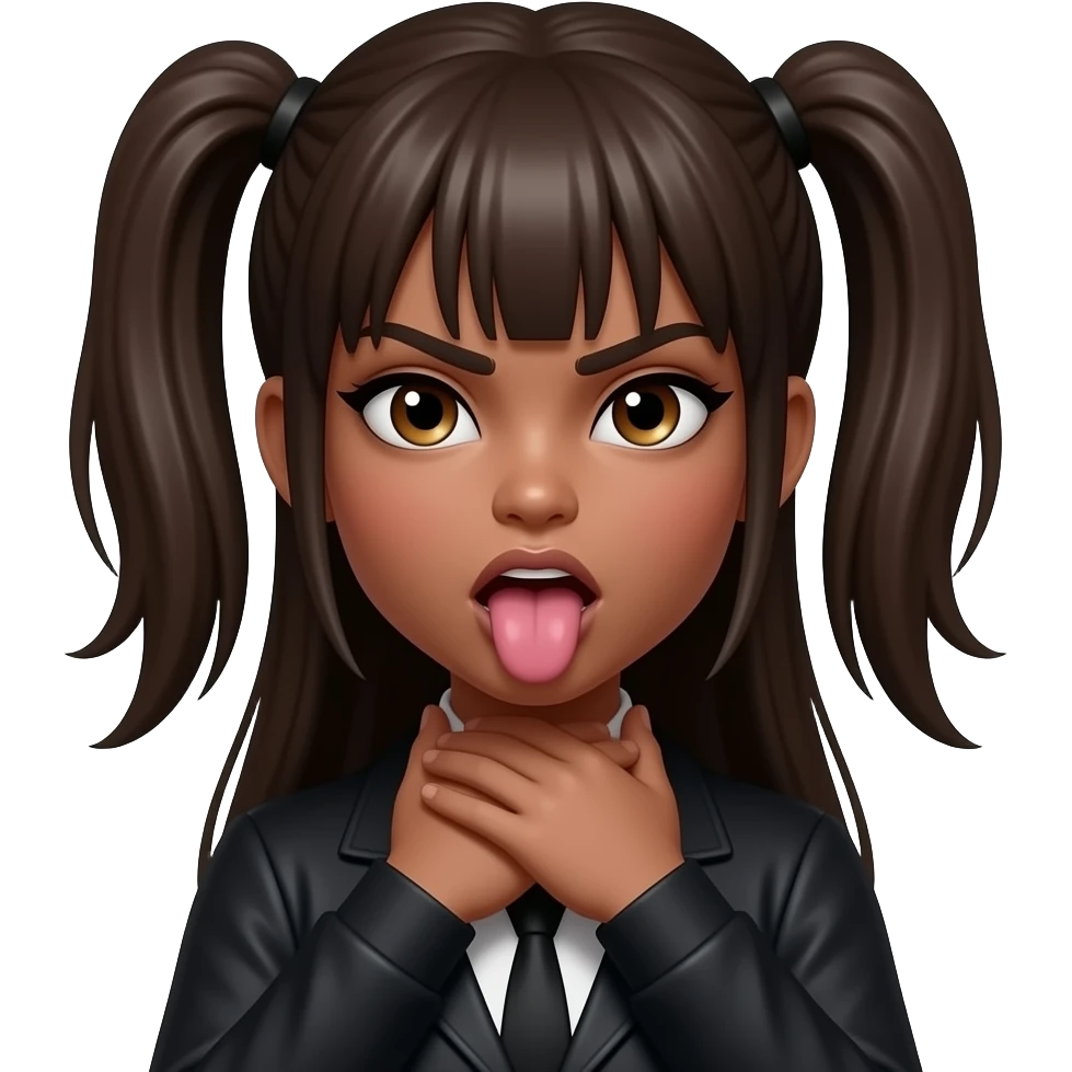 Angry Medium brown skin pretty gothic girl Choking self with hands around neck With tongue sticking out emoji